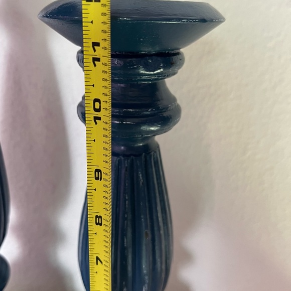 2 Blue Wooden Hand Painted Candle Holder Set Home Decor Rustic Modern Custom Mad - Picture 4 of 13